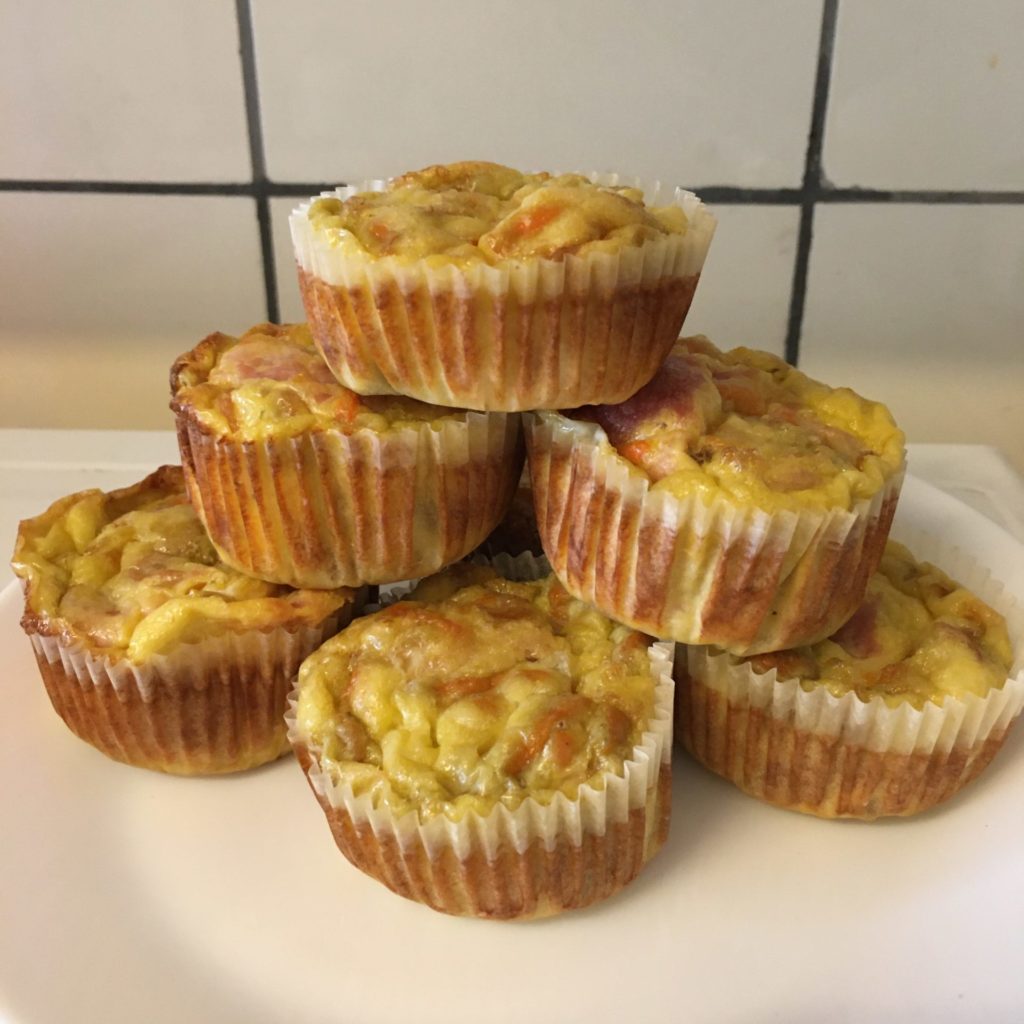 6 Savoury muffins stacked in a pyramid shape